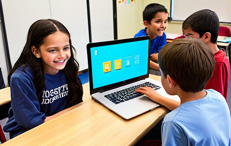 An inspiring coding mentor, with a warm and approachable demeanor, guides a diverse group of enthusiastic children and teenagers in a bright, modern classroom. Students are actively engaged with laptops and holographic screens displaying vibrant lines of code, interactive game designs, and problem-solving interfaces. The atmosphere emphasizes hands-on learning, creativity, and the joy of discovery in a digital education environment. Soft, futuristic lighting, dynamic composition. Digital art, high detail, vibrant colors, inspiring.