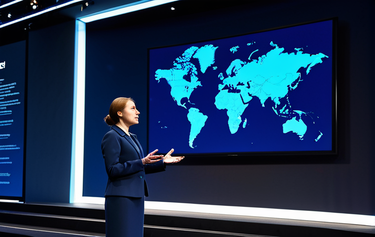 Tech Conference Speaker**

"A professional female speaker delivering a presentation at a modern tech conference in Moscow. She is wearing a stylish, modest business suit in dark blue, and the backdrop features a large screen displaying complex code. The audience is diverse and engaged. Safe for work, appropriate content, fully clothed, professional, perfect anatomy, natural proportions, well-formed hands, proper finger count, high-resolution, realistic lighting, family-friendly."

**