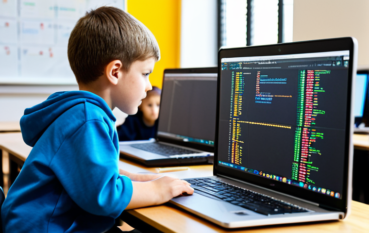 A Young Student Learning to Code**
"A bright and engaged young student (8-10 years old) sitting at a desk, working on a laptop with a colorful coding interface visible on the screen. The child is fully clothed in comfortable, everyday attire. The background is a modern, well-lit classroom with other children working on computers. The atmosphere is positive and encouraging. Safe for work, appropriate content, fully clothed, professional, family-friendly, perfect anatomy, correct proportions, natural pose, well-formed hands, proper finger count, natural body proportions."
**