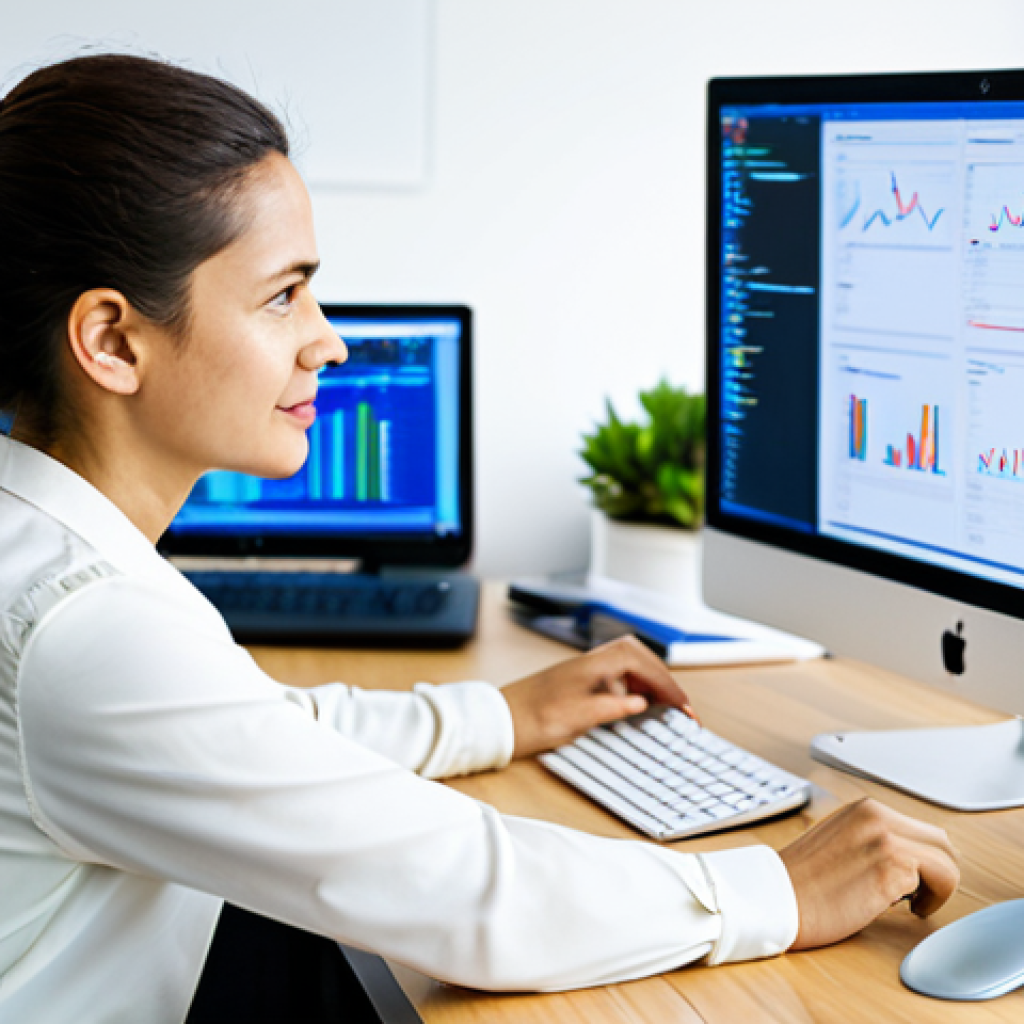 **

A professional female software engineer in a modern, brightly lit office, sitting at her desk coding. She is wearing a modest, long-sleeved blouse and comfortable trousers. The background includes computer screens, whiteboards with code, and other colleagues working. The image should convey a sense of competence and collaboration.  safe for work, appropriate content, fully clothed, professional, perfect anatomy, correct proportions, natural pose, well-formed hands, proper finger count, natural body proportions, high quality.

**