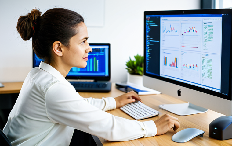 **

A professional female software engineer in a modern, brightly lit office, sitting at her desk coding. She is wearing a modest, long-sleeved blouse and comfortable trousers. The background includes computer screens, whiteboards with code, and other colleagues working. The image should convey a sense of competence and collaboration.  safe for work, appropriate content, fully clothed, professional, perfect anatomy, correct proportions, natural pose, well-formed hands, proper finger count, natural body proportions, high quality.

**