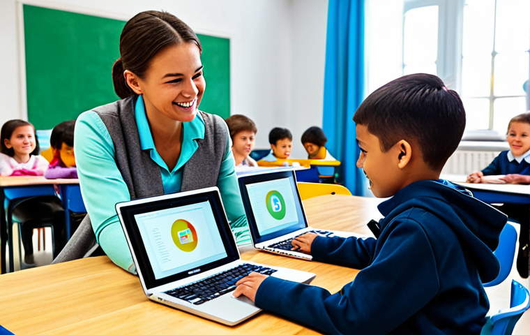 **
A bright and cheerful elementary school classroom, filled with fully clothed children actively participating in a coding lesson on laptops. The teacher, also fully clothed in professional attire, is assisting a student. The scene emphasizes teamwork and problem-solving, with colorful decorations and age-appropriate learning materials. safe for work, appropriate content, family-friendly, perfect anatomy, natural proportions, well-lit.
**