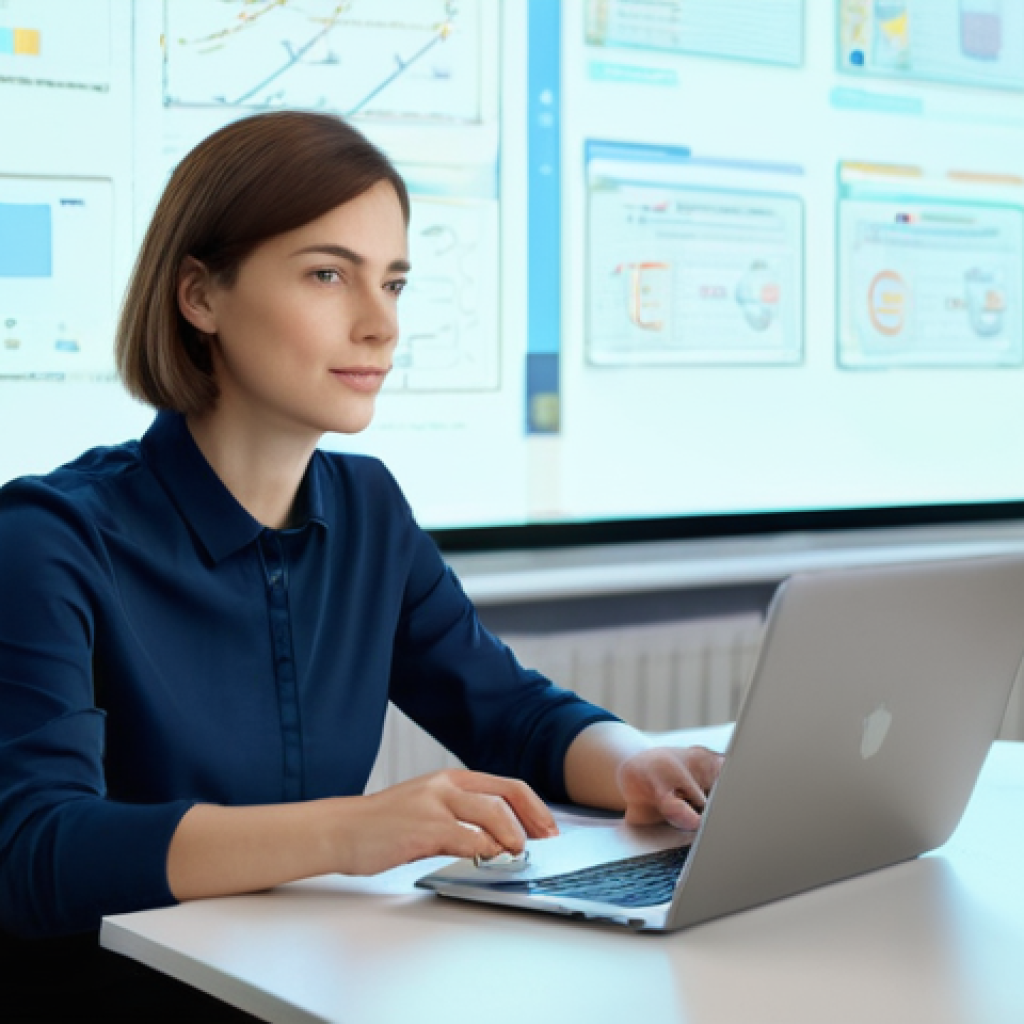 코딩교육지도사와 학습 지원 도구 활용 사례 - **A female teacher leveraging AI for lesson preparation in a modern Russian classroom.**
A dynam...