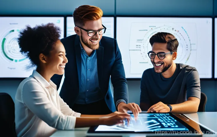 코딩교육지도사로서 팀워크 중심 수업 운영 - **Prompt:** A dynamic, diverse team of five software developers, men and women of various ethnicitie...