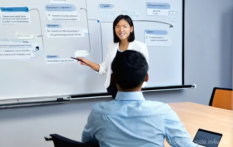 코딩교육지도사와 팀워크 중심 학습 - **Prompt 1: Personalized IT Mentorship**
    A bright, modern co-working space with large windows an...