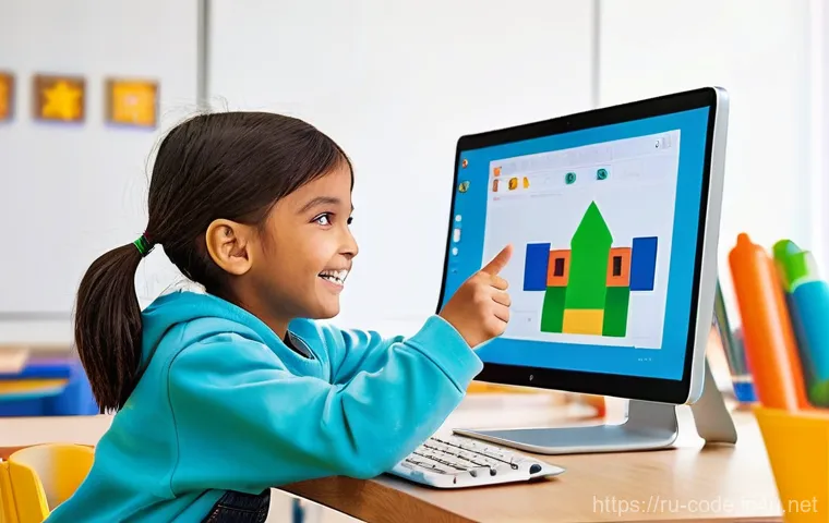 코딩교육지도사와 국제적인 교육 트렌드 - **Prompt for Children's Coding Class (Age 6-10):**
    "A vibrant and cheerful coding classroom fill...