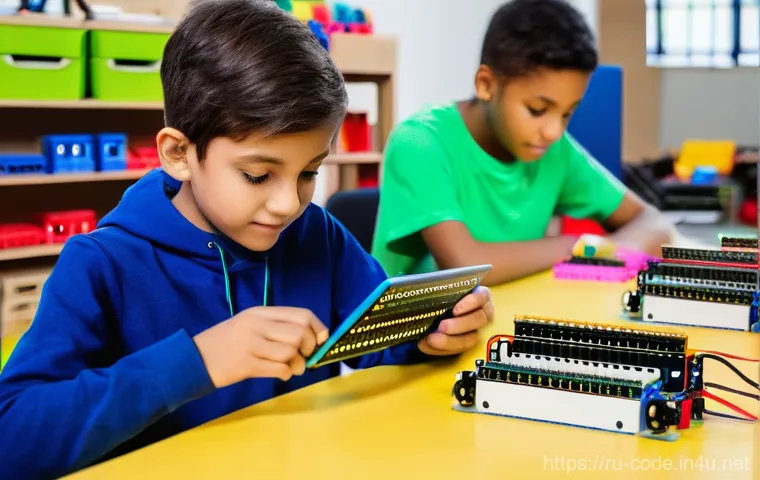 코딩교육지도사와 블록 기반 코딩 교육 사례 - **Prompt:** A dynamic image capturing three pre-teen/teenagers, aged approximately 10-15, in a moder... 코딩교육지도사와 블록 기반 코딩 교육 사례 - **Prompt:** A dynamic image capturing three pre-teen/teenagers, aged approximately 10-15, in a moder...