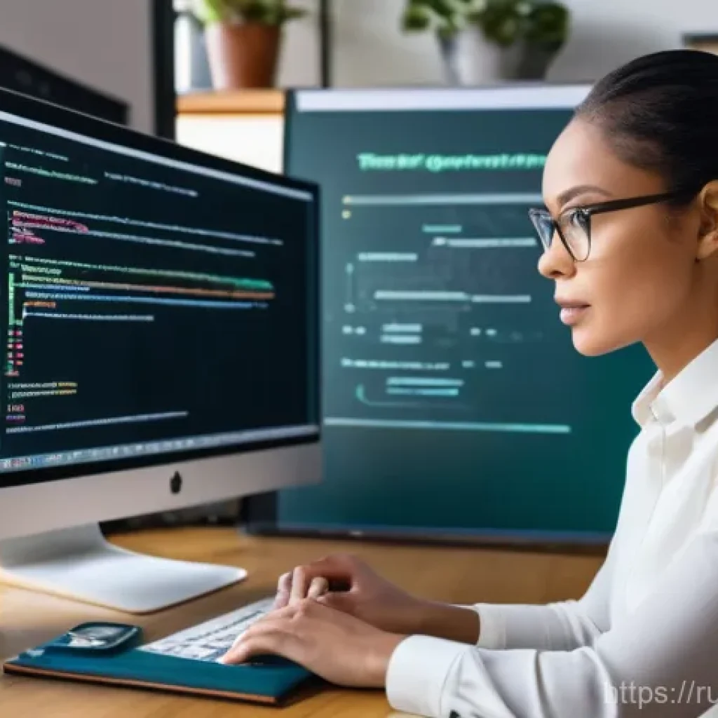 코딩교육지도사 업무 프로세스 정리법 - A professional and modern-looking female educator, in her late 30s, is seated at a sleek desk in a s...