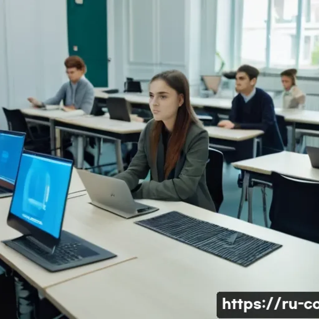 코딩교육지도사와 학생 피드백 분석 - A group of enthusiastic young Russian university students, approximately 18-22 years old, male and f...